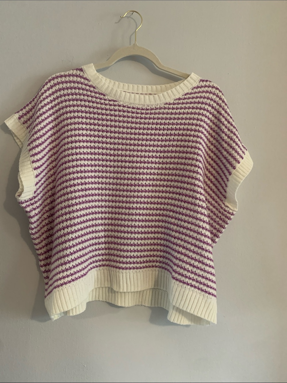 KNIT MIX Striped Cream and Purple Knit Sweater Vest